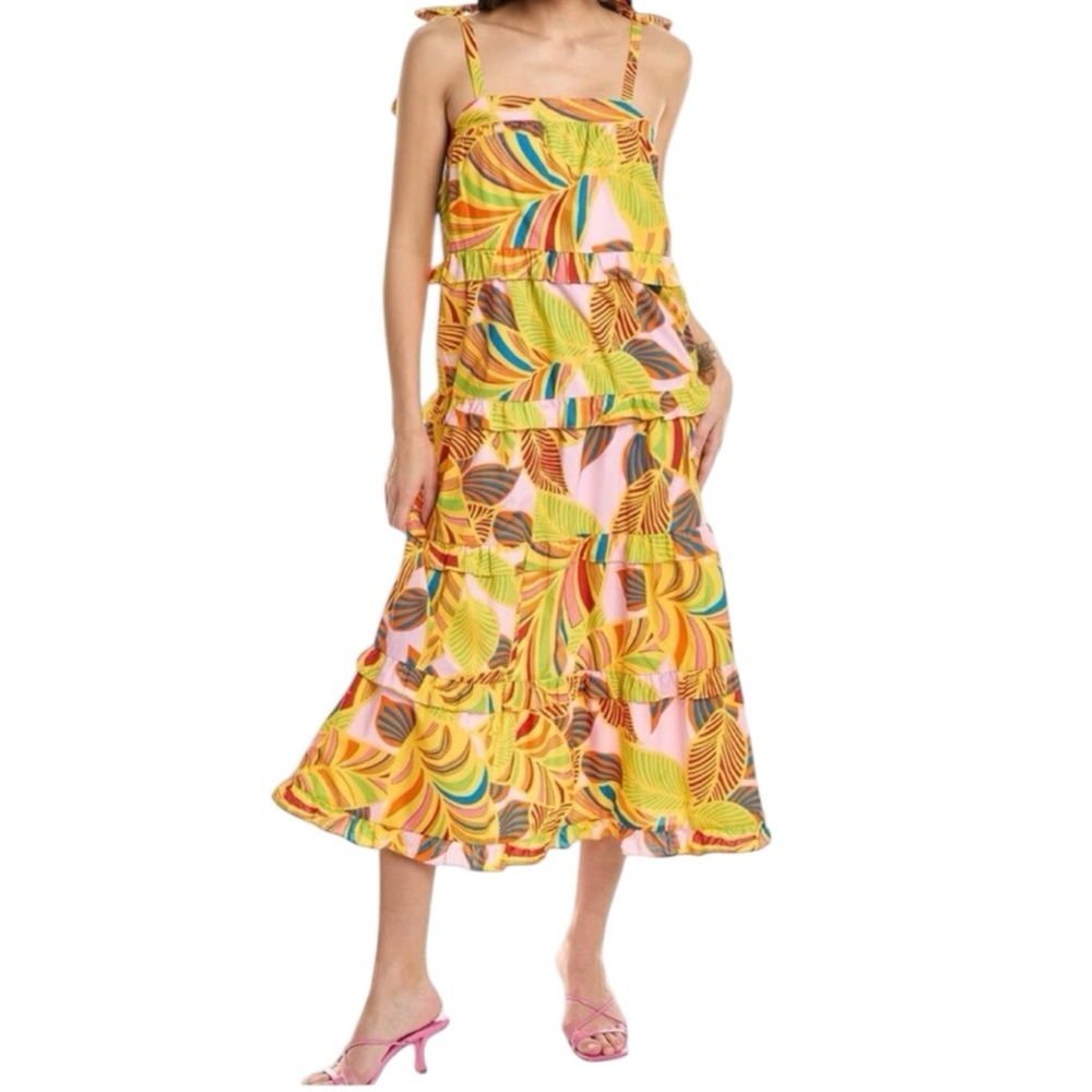 NWT Flora Bea NYC Carey Tropical Print Sleeveless Maxi Dress Medium 6-8